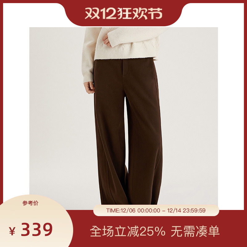 PIT复古咖色高腰阔腿长裤女直筒休闲裤2025冬季新款百搭简约