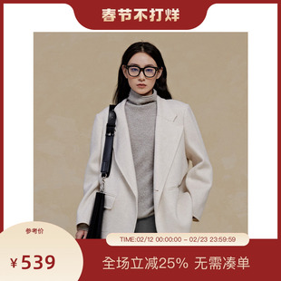 PIT中长款100%绵羊毛呢大衣女小西装2025冬季新款薄款显瘦百搭