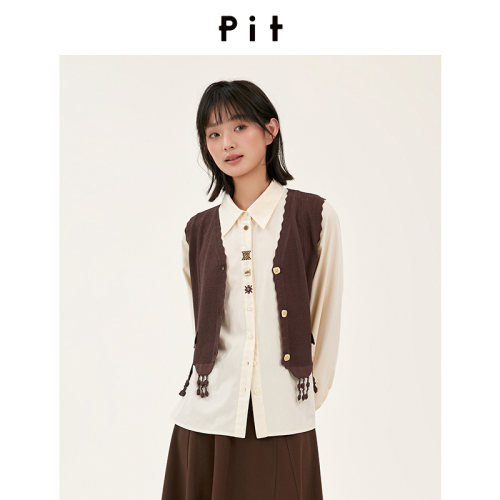 【商场同款】PIT26秋新款通勤刺绣金属纽扣翻领宽松衬衫