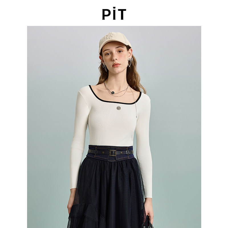 PIT方领显瘦毛针织衫复古百搭打底衫内搭毛衣女秋冬新款上衣