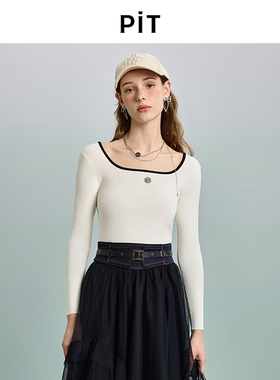 PIT方领显瘦毛针织衫复古百搭打底衫内搭毛衣女春冬新款上衣