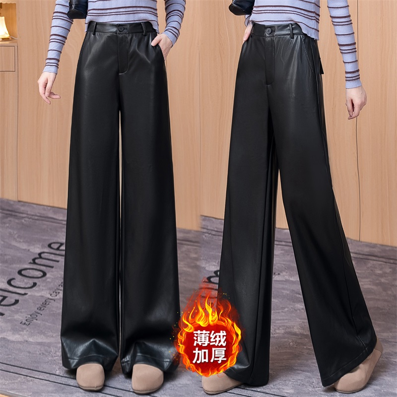 PU皮阔腿裤女秋冬加绒休闲皮裤女