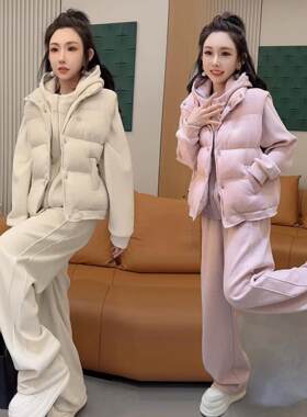 加厚卫衣卫裤马甲三件套女
