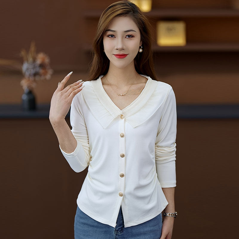 2026春秋新款修身显瘦漂亮娃娃领长袖T恤女减龄洋派打底小衫上衣,女装/女士精品,T恤,淘宝优惠券,粉丝福利购,淘宝优惠卷
