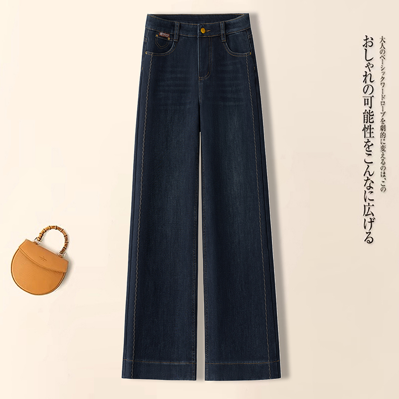 阔腿裤直筒裤冬季加绒牛仔裤女款