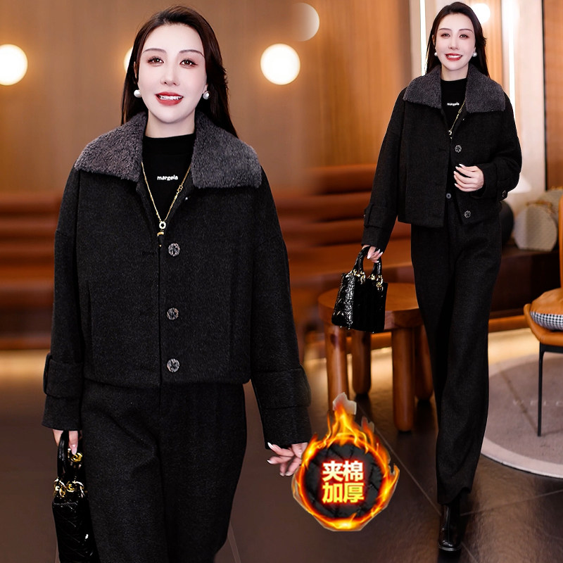 时尚套装女冬季新款宽松显瘦夹棉保暖翻领毛呢外套阔腿裤两件套潮,女装/女士精品,时尚套装,淘宝优惠券,粉丝福利购,淘宝优惠卷