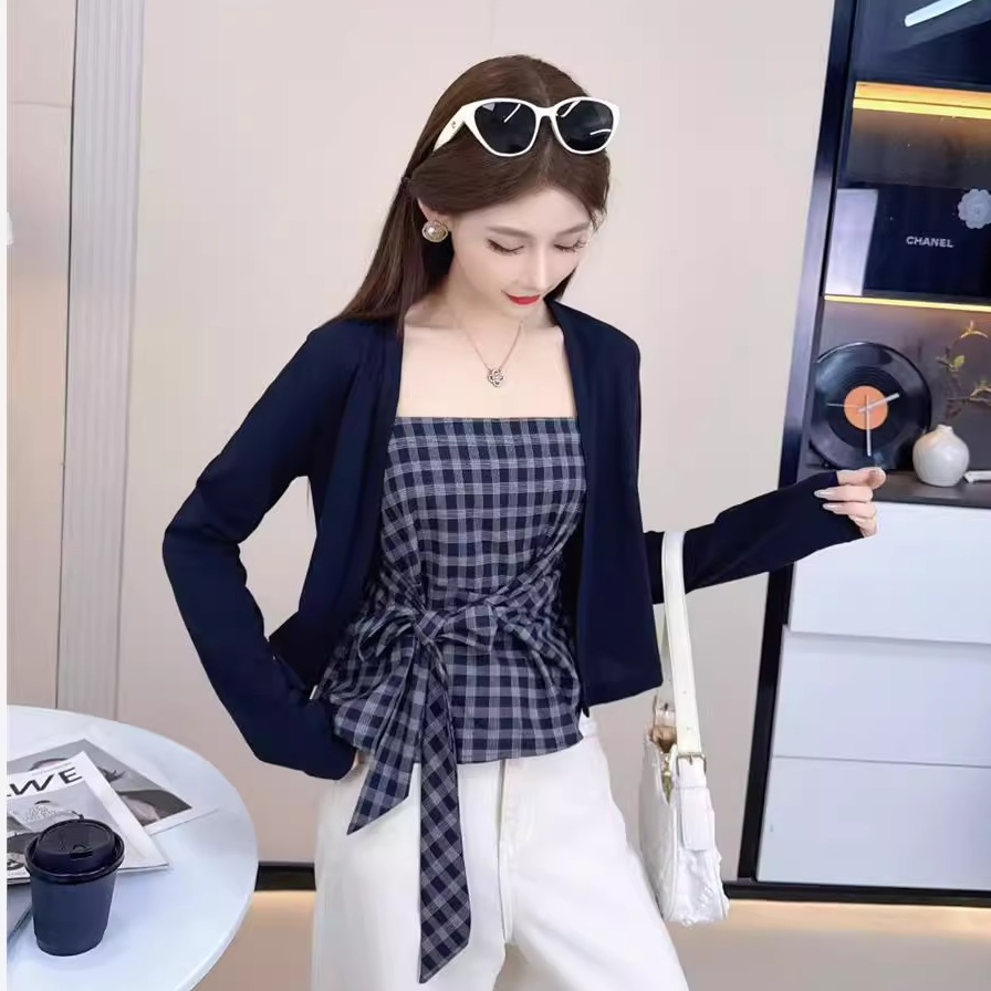 秋季新款女装长袖衬衫两件套薄款