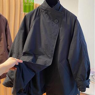 韩国时尚设计感一粒扣立领风衣服女冬季2026宽松中长款衣外套棉衣