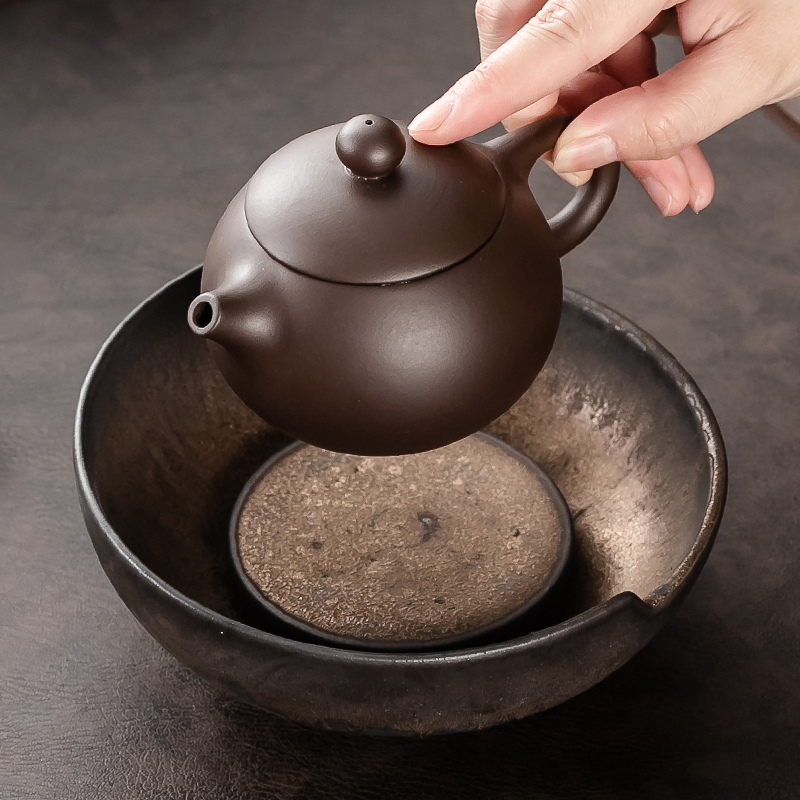日式复古粗陶壶承储水式壶垫紫砂养壶干泡台茶壶底座壶托大号茶具