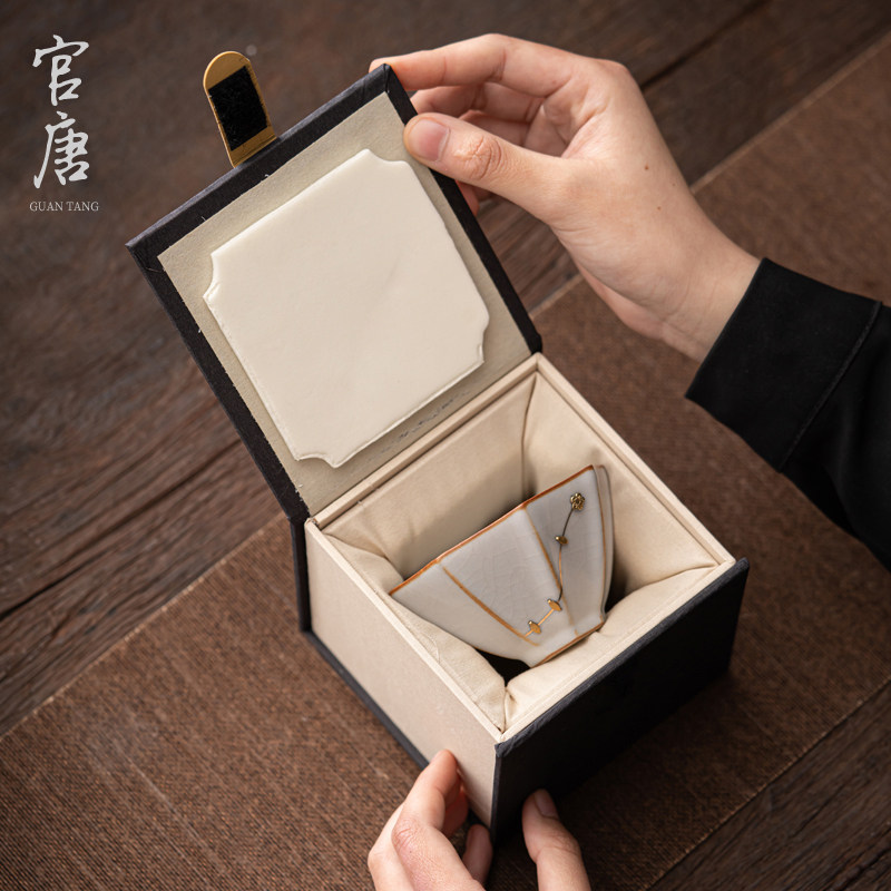 哥窑锔钉茶杯陶瓷八方主人杯茶具茶盏单杯品茗杯瓷开片茶碗送礼杯图片