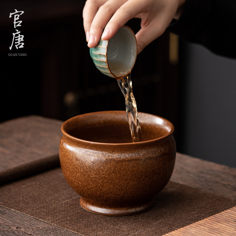 陶瓷茶渣缸茶洗家用大小号建水杯洗笔洗功夫茶具水盂洗茶碗废水桶