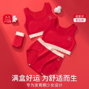 一阶段发育期背心2026本命年大红色女童内衣内裤套装小学生纯棉