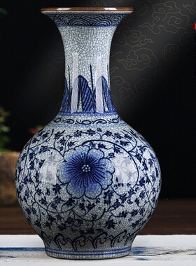 景德镇陶瓷花瓶手绘冰裂花瓶仿古水培插花花瓶家居玄关装饰品摆件