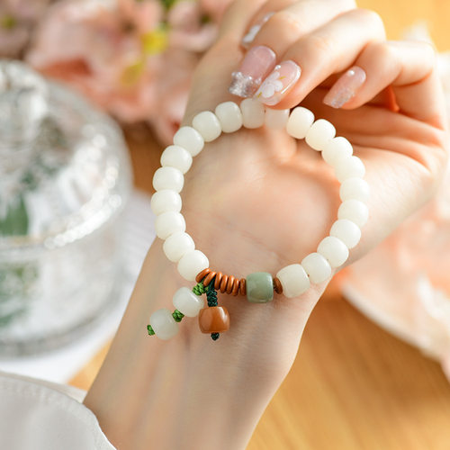 新款白玉菩提根手串橄榄核隔片新中式复古原创佛珠念珠盘玩手链