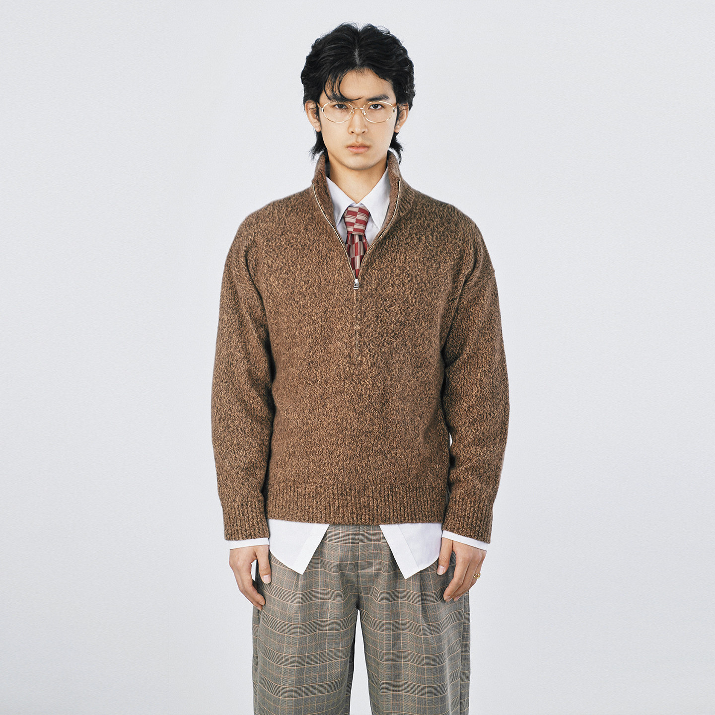 男款 桑蚕丝山羊绒 花纱加厚拉链半开衫 XTJH线头计划