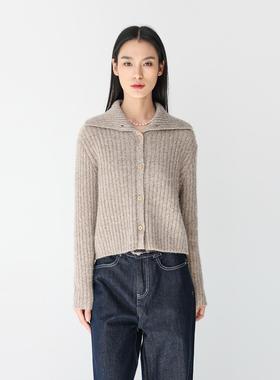 康赛妮桑蚕丝羊绒 花纱加厚开衫羊绒衫毛衣女 线头计划24210