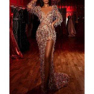 宴会礼服大摆裙婚纱 独立站ebay性感亮片长袖 新款 2020外贸女装