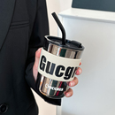 女生耐高温便携喝水杯子泡茶杯 办公简约ins风吸管玻璃杯水杯男士