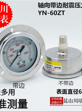 上海天川耐震轴向带边浸油式压力表YN-60ZT液压抗震压力表stcif