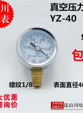 上海天川真空压力表YZ-40YZ-50小表面压力表真空负压表 -0.1-0MPA