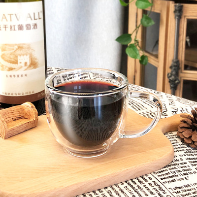 双层玻璃杯简易咖啡杯200ml 果汁水杯子男女潮流创意家用透明耐热