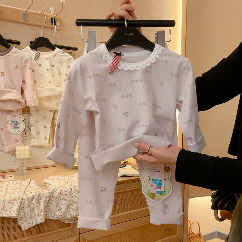 秋冬新款女童莱卡纯棉家居服睡衣儿童碎花秋衣秋裤保暖内衣套装