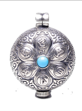 S925复古莲花六字真言嘎乌盒吊坠