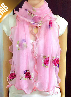 women scarf fashion女丝巾 荷叶边民族风少数舞绣花女士时尚春秋