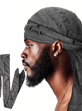 pirate hat men cap 包头帽 破洞羽毛状长尾海盗帽士杜拉格durag