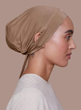 Turban cap 绑带莫代尔抽绳挂耳头巾帽纯色女士百搭舒适包头帽