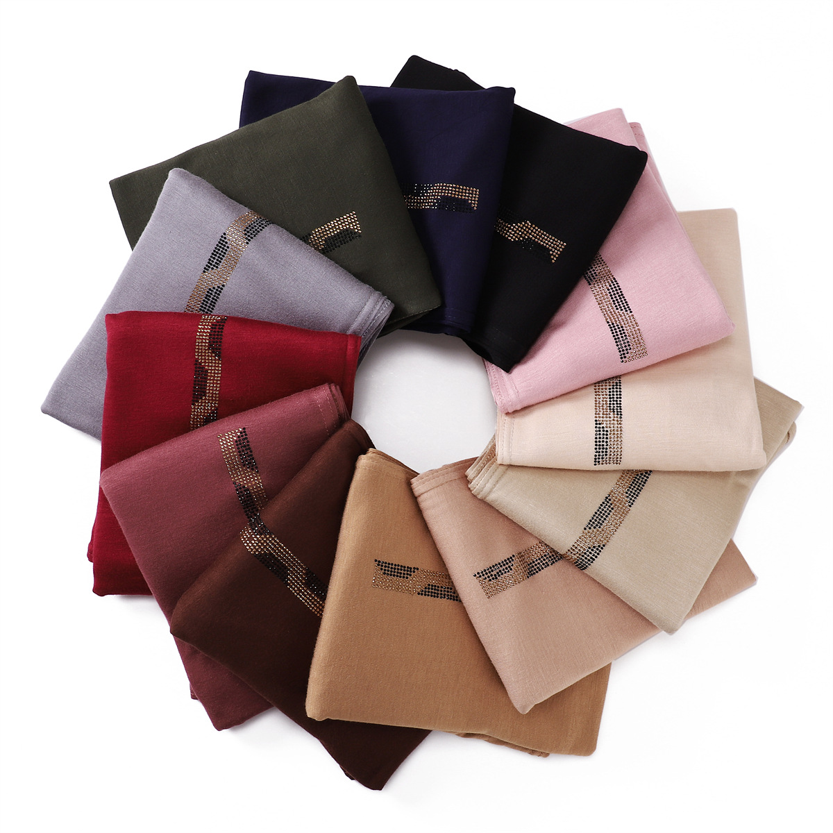 scarf 弹性纯色丝光棉金色中东钻条纹烫钻长巾汗布披肩围巾