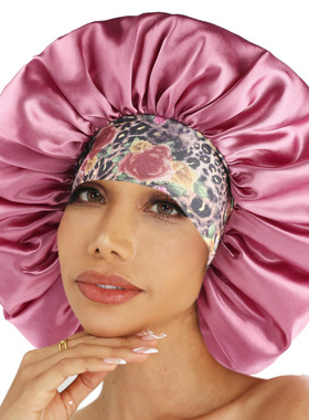 宽边睡帽欧美热卖印花弹力圆帽现货加大号色丁睡帽 nightcap