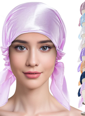 nightcap 睡帽弹力色丁三角头巾欧美风时尚纯色家居护发月子帽