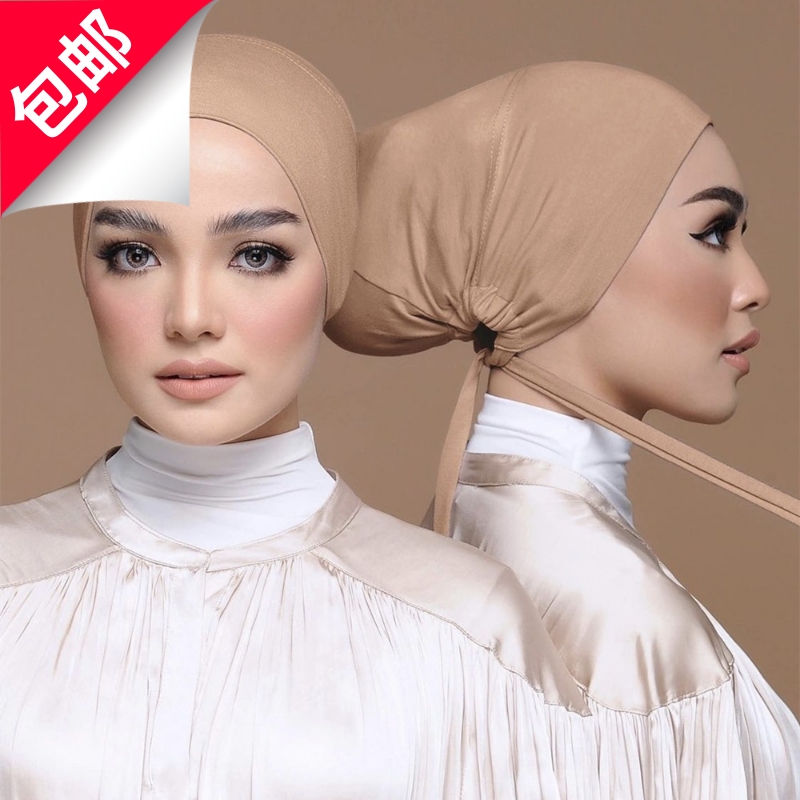 纯色莫代尔松紧弹性带子打底帽系绳子可调节头巾小帽女士cap