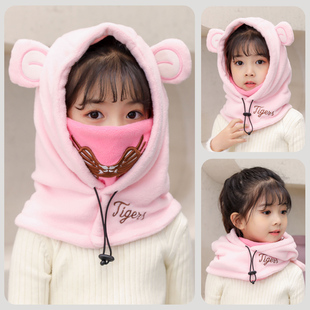 男童女童防风御寒保暖帽围脖口罩一体秋冬毛绒护耳宝宝可爱套头帽