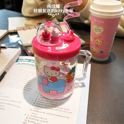 高颜值大容量吸管杯旋转水杯玻璃