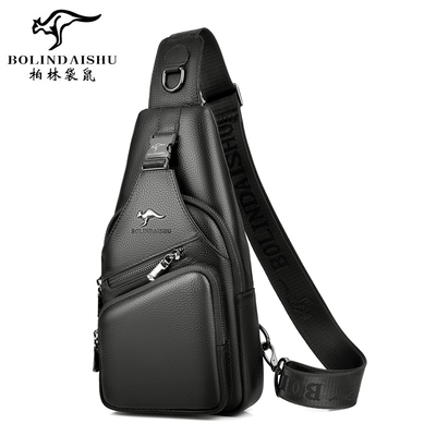 柏林袋鼠男士真皮斜跨包纯头层牛皮胸包小背包软皮大容量时尚休闲