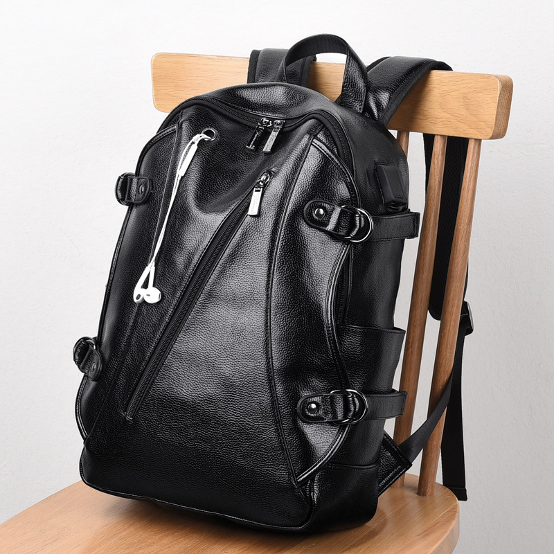 帅桐袋鼠牛皮男士胸包潮流斜挎包真皮双肩包多功能小背包单肩胸前