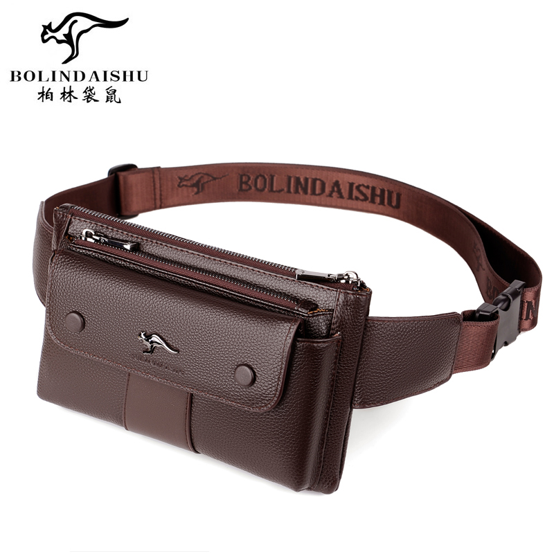 柏林袋鼠真皮腰包男士头层牛皮男单肩斜挎包手机腰包男斜挎胸包男