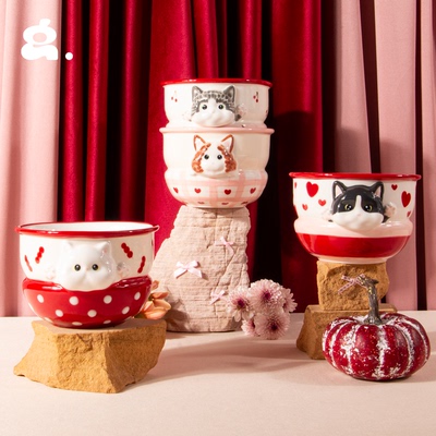 CONGSTUDIO｜创意猫狗餐碗泡面碗沙拉碗手绘可爱少女生日新年礼物