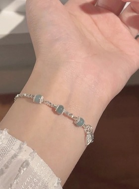 S999纯银和田玉手链女碎银子福牌