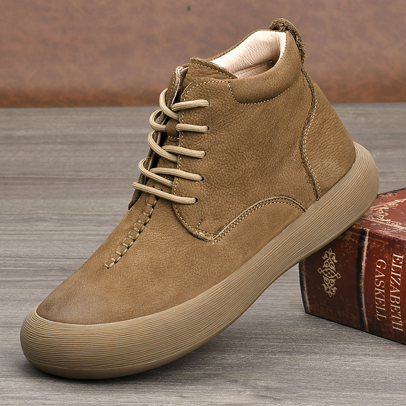 牛皮靴真皮春秋正品皮面男款高帮软面舒适男士青年军人专用靴子棕