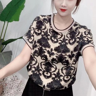 新款式妈妈短袖夏装2025新款t恤女洋气大码小衫宽松时尚气质上衣
