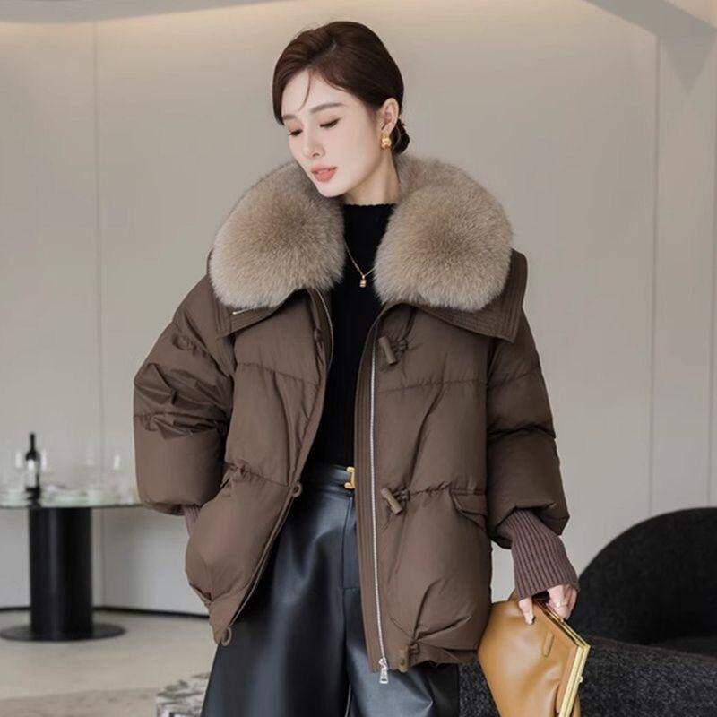 大毛领保暖棉衣女2025新款短款冬季加厚面包服袄韩版时尚大码外套