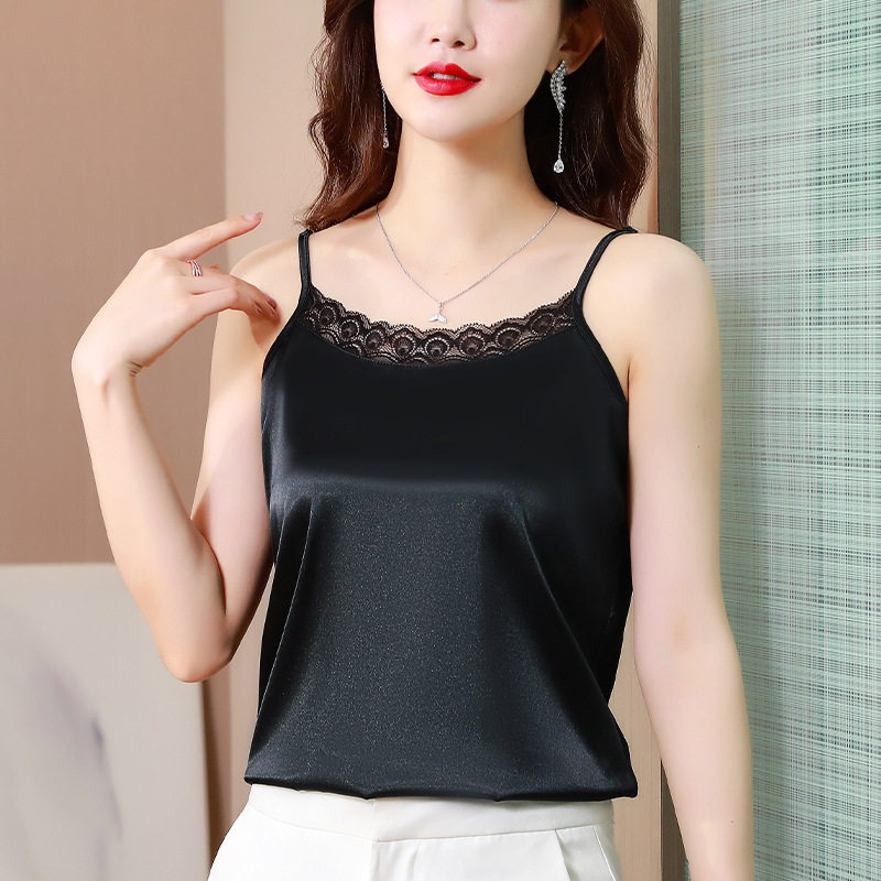 蕾丝吊带背心女夏季设计感大码外穿缎面时尚打底衫西装内搭上衣服