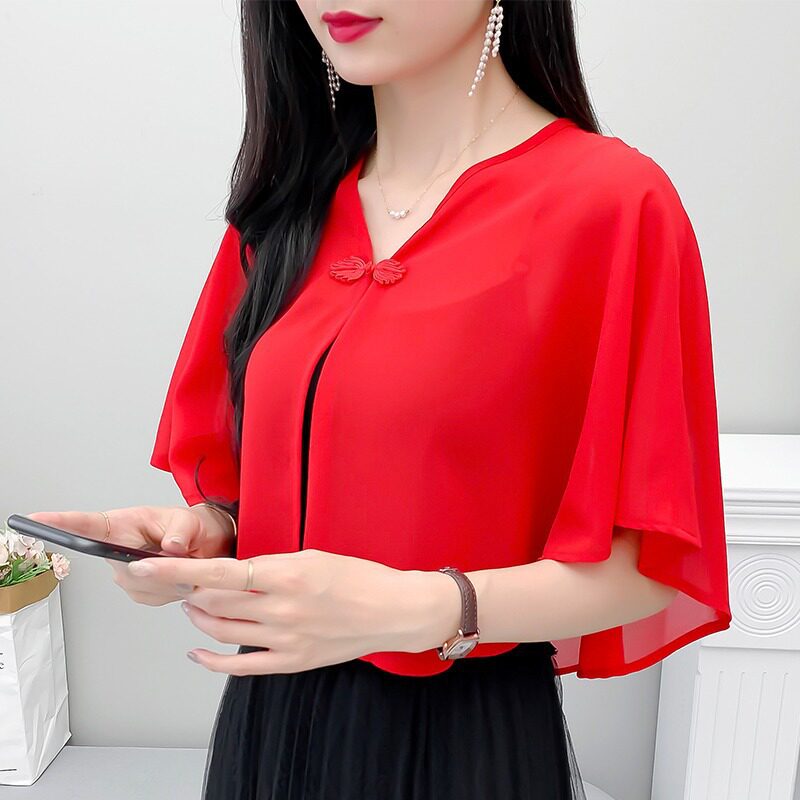 披肩女古典夏季配裙子仙气百搭旗袍连衣裙薄款无袖雪纺披风小外套