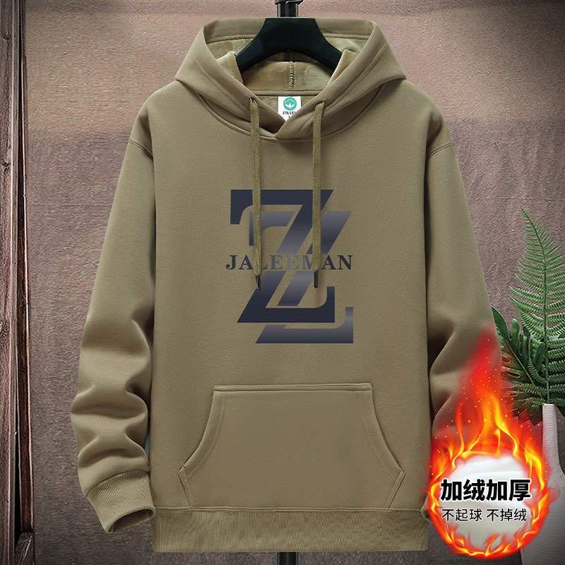 冬款卫衣男连帽加绒加厚套头帽衫