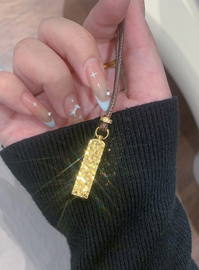 金店同款沙金爆闪碎冰冰小金条吊坠项链女秋冬配饰毛衣链长款饰品