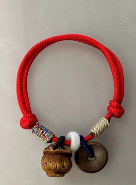 送家人桃木桃篮平安扣手串本命年红绳成人孩子情侣保平安手工礼物