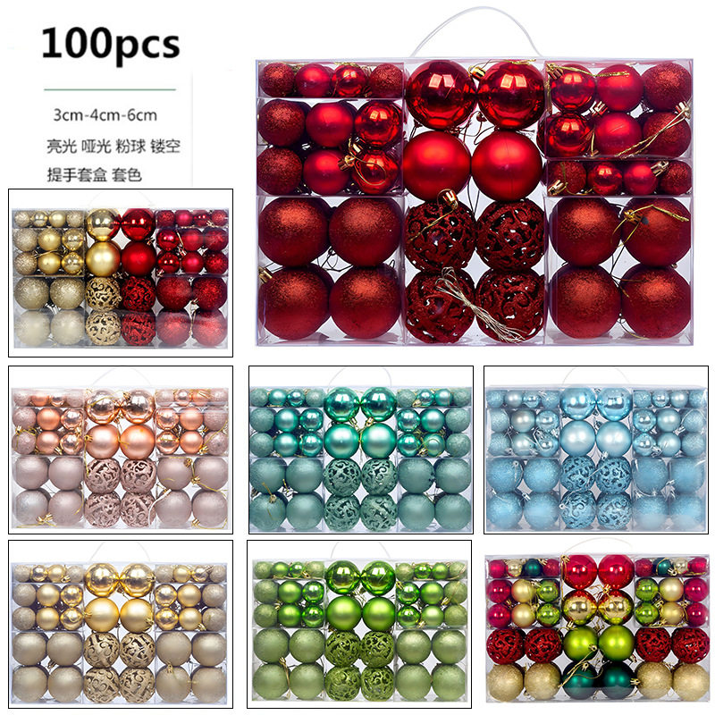 现货 101pcs套装圣诞节装饰品电镀圣诞球树挂件3/4/6cm镂空圣诞球